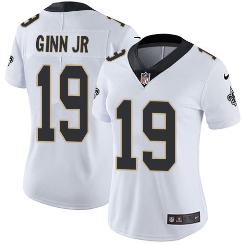 Nike Saints #19 Ted Ginn Jr White Women's Stitched NFL Vapor Untouchable Limited Jersey